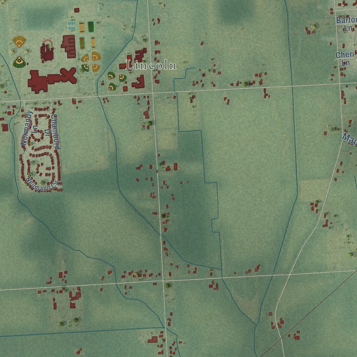 Second close-up of the map of Augusta, Washtenaw County, Michigan print showing more streets and buildings