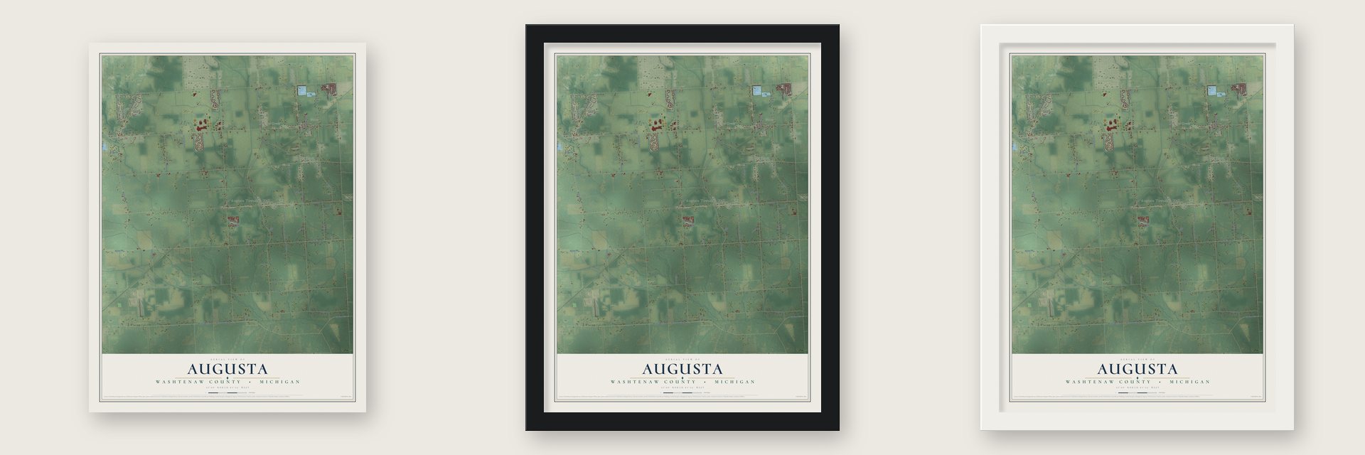 Augusta, Washtenaw County, Michigan map unframed, in a black wood frame and in a white wood frame