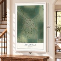 Aullville, Missouri map, 24 x 36 inch print in a white frame by a staircase