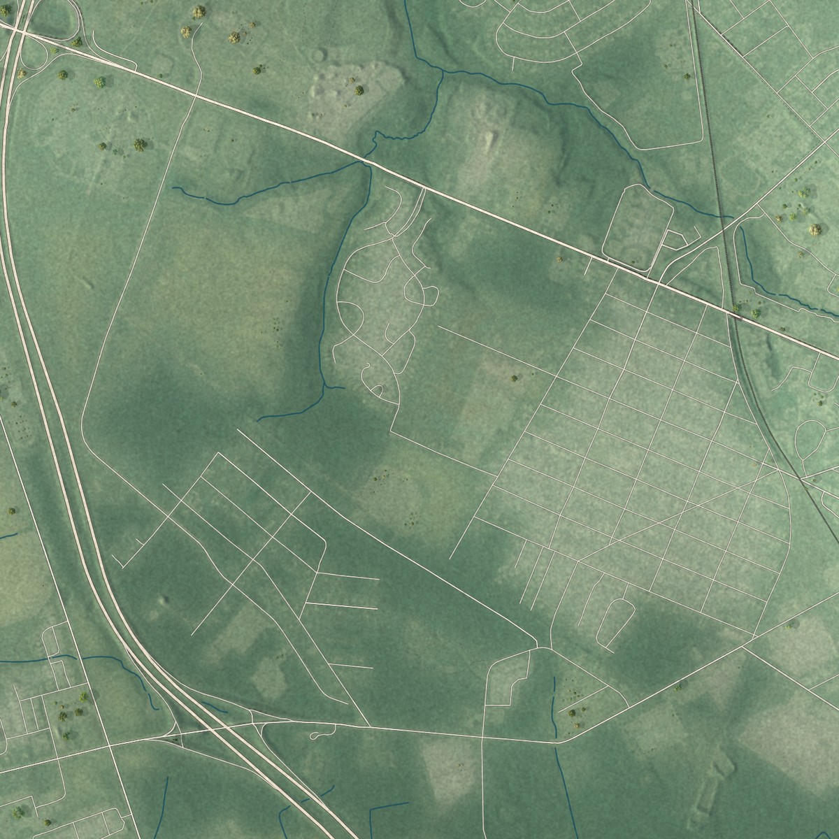 Second close-up of the map of Aura, New Jersey print showing more streets and buildings