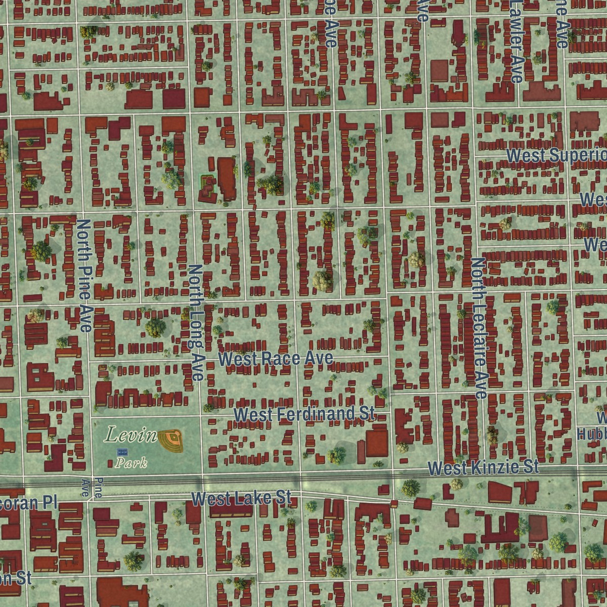 Second close-up of the map of Austin, Illinois print showing more streets and buildings