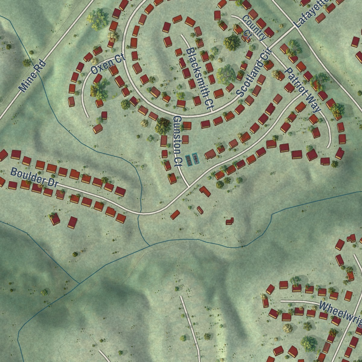 Second close-up of the map of Austin Ridge, Virginia print showing more streets and buildings