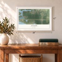 Avalon, Florida map, 12 x 18 inch print in a white frame in an entryway