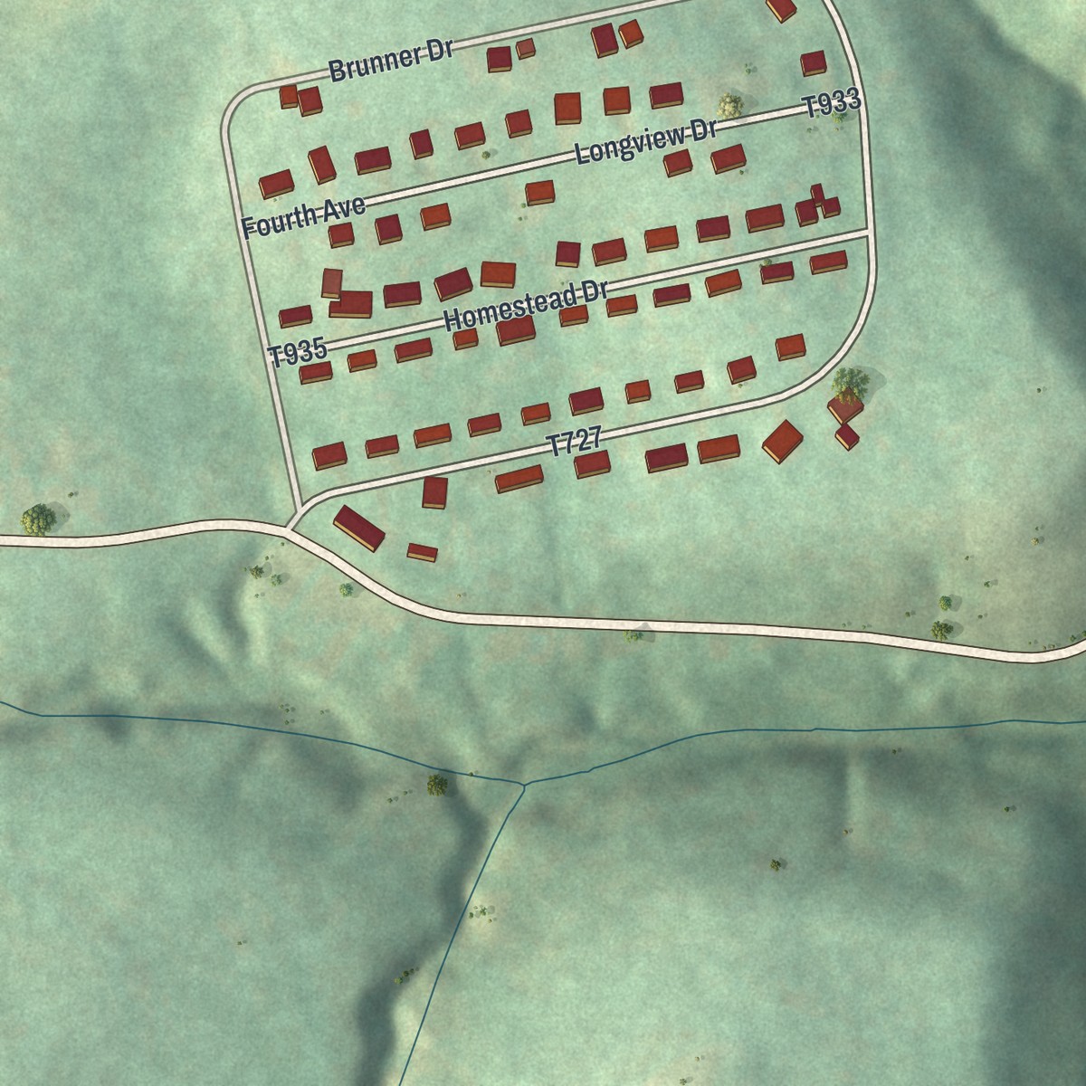 Second close-up of the map of Avella, Pennsylvania print showing more streets and buildings