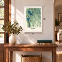 Averill, Vermont map, 12 x 18 inch print in a white frame in an entryway