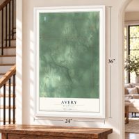 Avery, Michigan map, 24 x 36 inch print in a white frame by a staircase