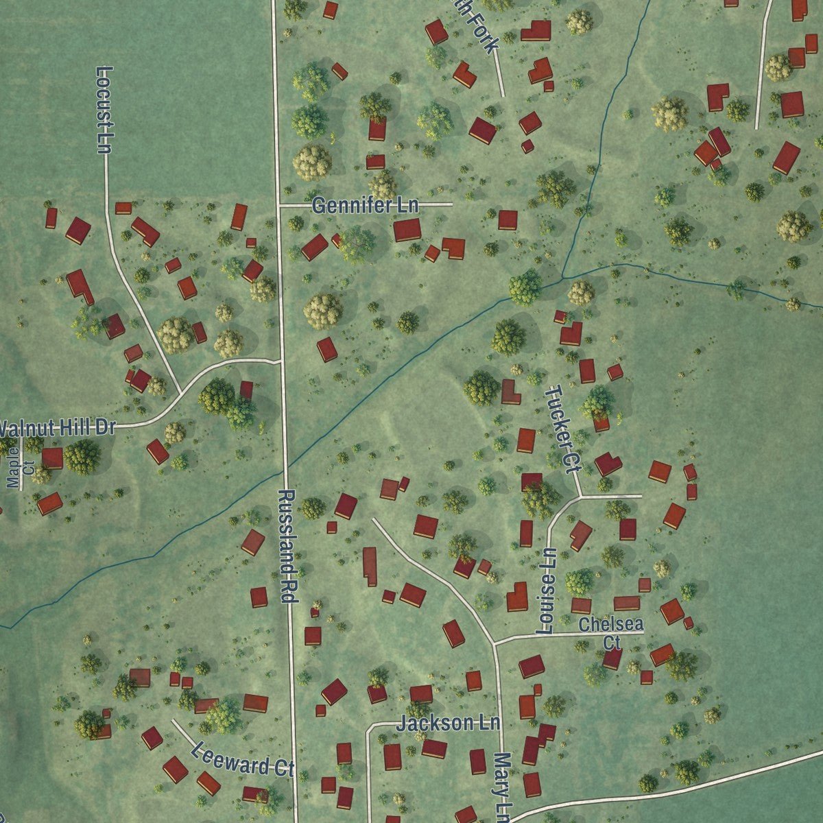 Second close-up of the map of Aviston, Illinois print showing more streets and buildings