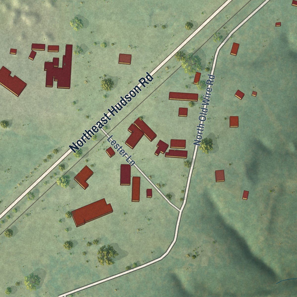 Second close-up of the map of Avoca, Arkansas print showing more streets and buildings