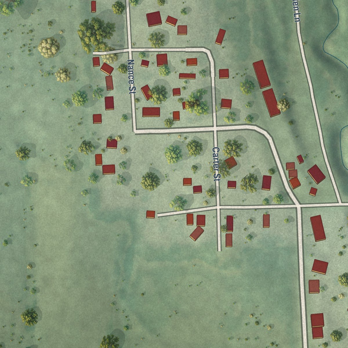 Second close-up of the map of Avoca, Nebraska print showing more streets and buildings