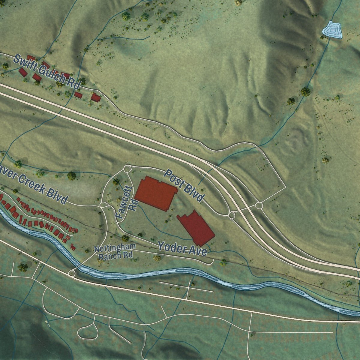 Second close-up of the map of Avon, Colorado print showing more streets and buildings