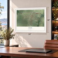 Avon, Illinois map, 18 x 24 inch print in a white frame in a home office