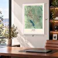 Avon, Massachusetts map, 18 x 24 inch print in a white frame in a home office