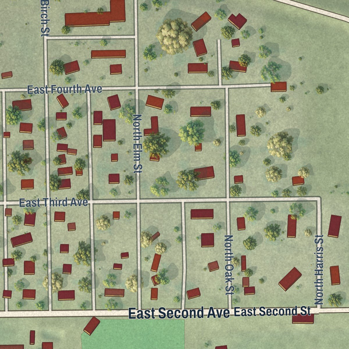 Second close-up of the map of Avon, South Dakota print showing more streets and buildings