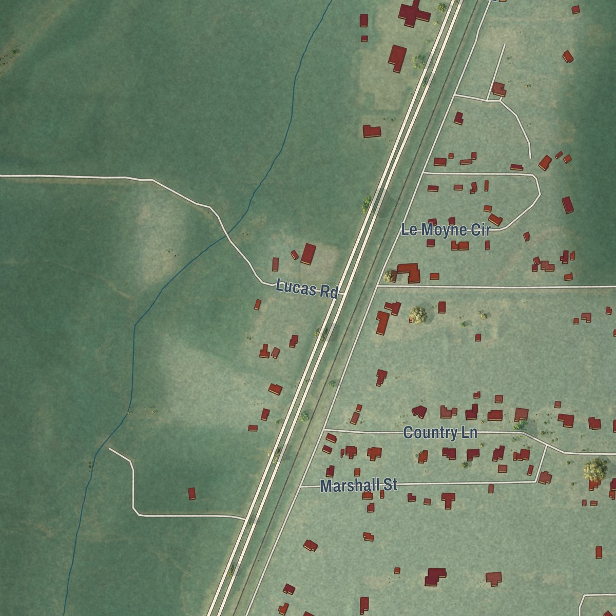 Second close-up of the map of Axis, Alabama print showing more streets and buildings