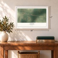 Axson, Georgia map, 12 x 18 inch print in a white frame in an entryway