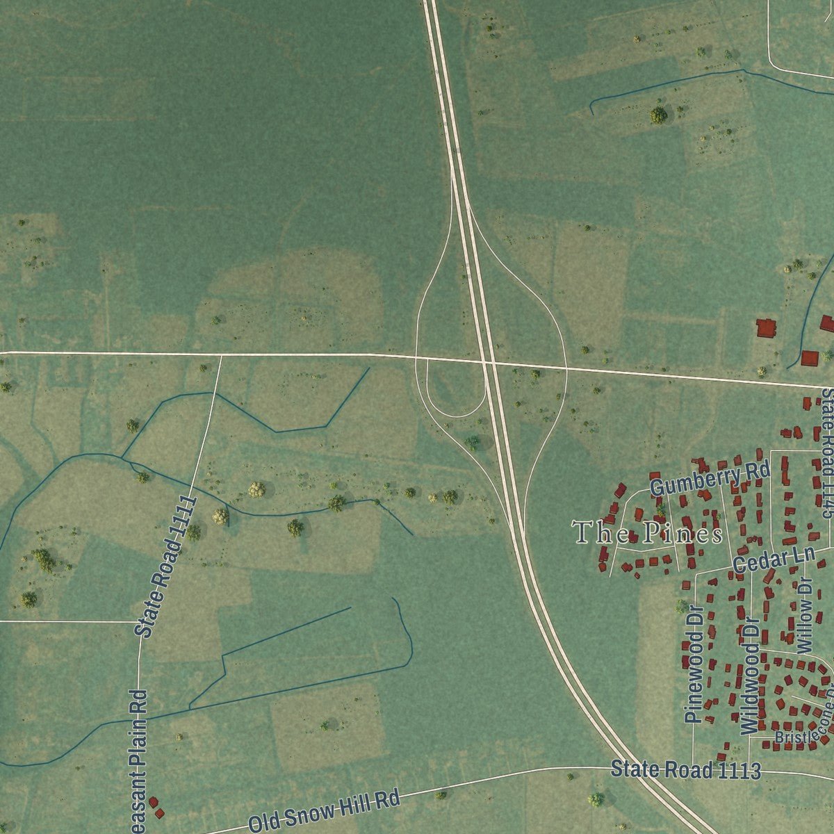 Second close-up of the map of Ayden, North Carolina print showing more streets and buildings