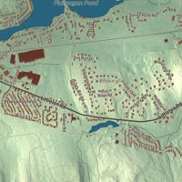 Close-up of the map of Ayer, Massachusetts print showing terrain and local geography