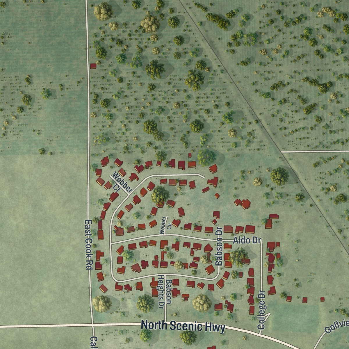 Second close-up of the map of Babson Park, Florida print showing more streets and buildings
