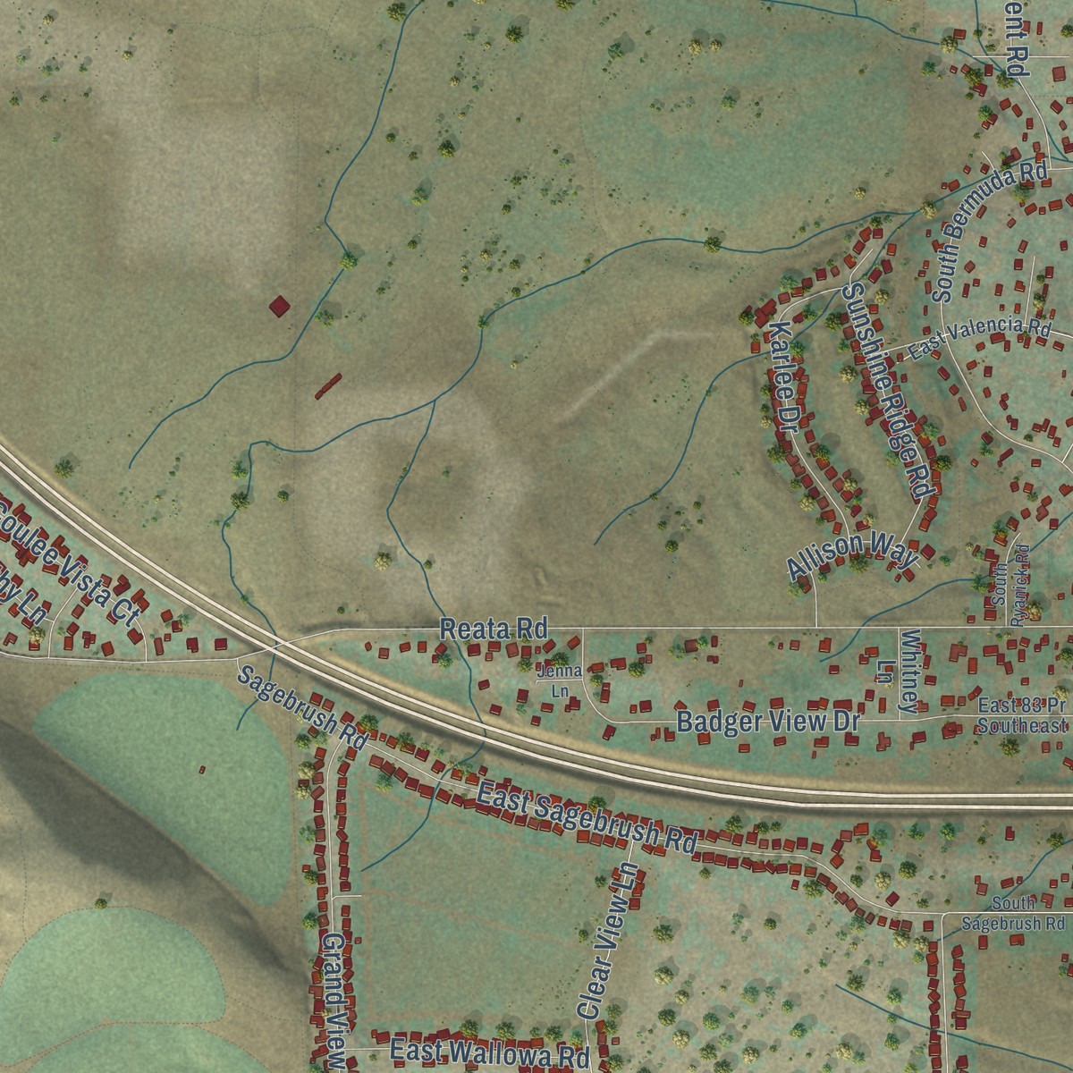 Second close-up of the map of Badger, Washington print showing more streets and buildings