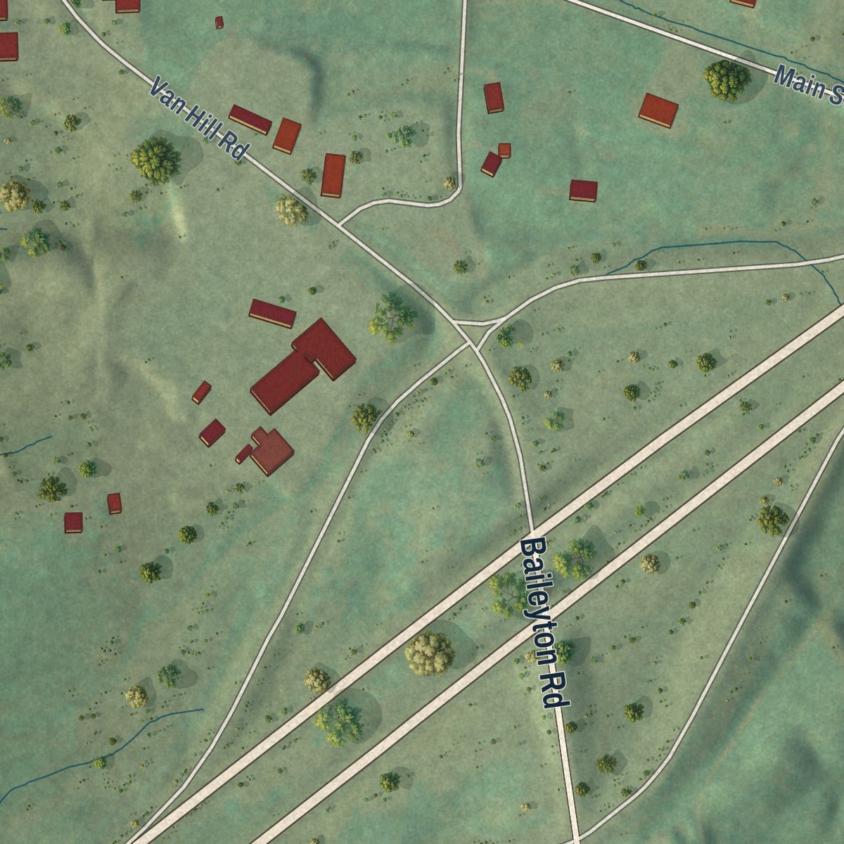 Second close-up of the map of Baileyton, Tennessee print showing more streets and buildings