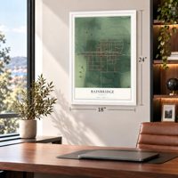 Bainbridge, Indiana map, 18 x 24 inch print in a white frame in a home office
