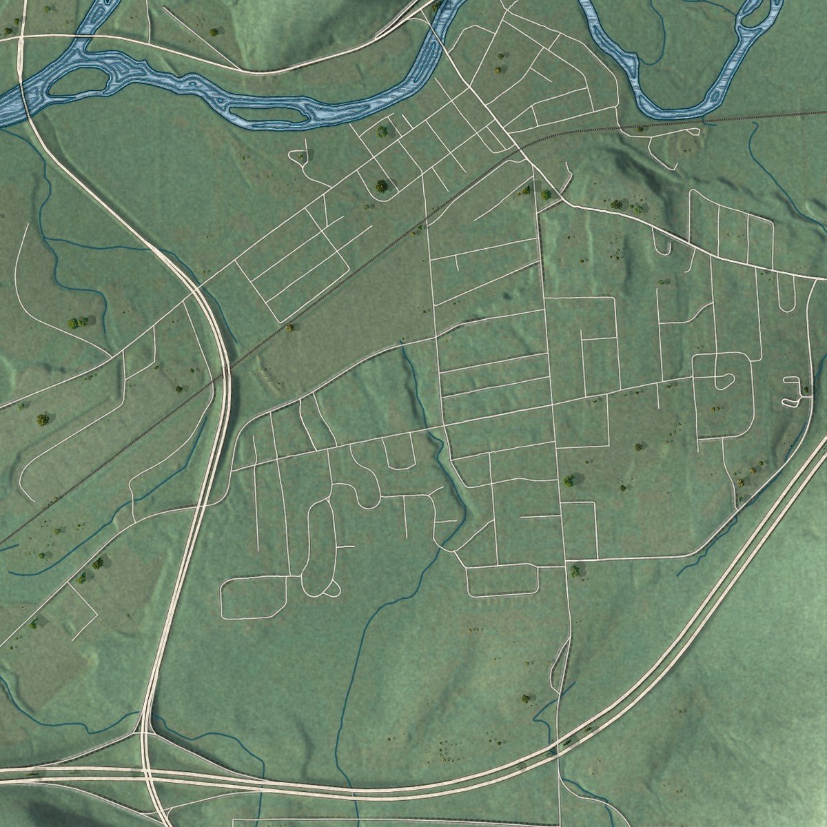 Second close-up of the map of Bainbridge, New York print showing more streets and buildings
