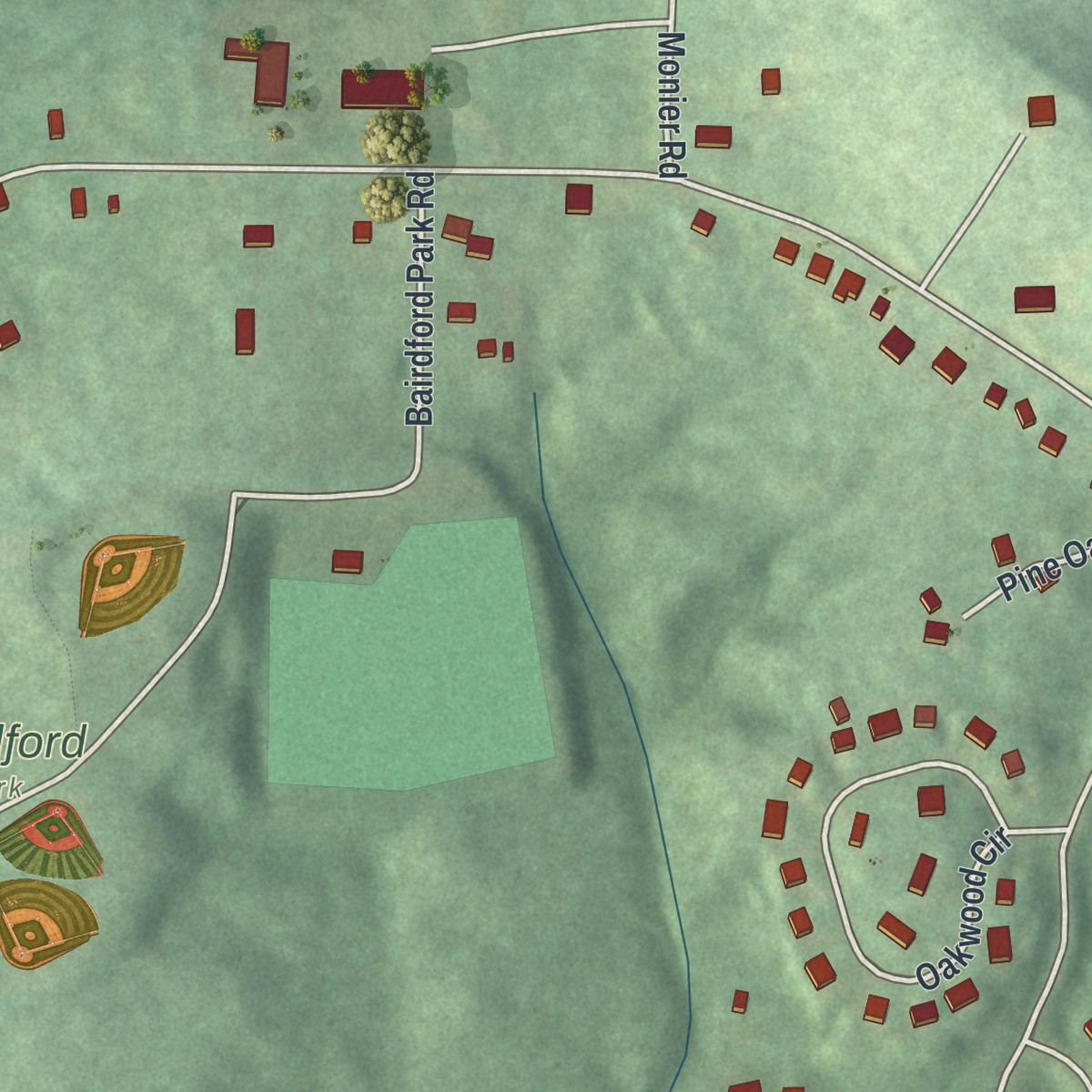 Second close-up of the map of Bairdford, Pennsylvania print showing more streets and buildings
