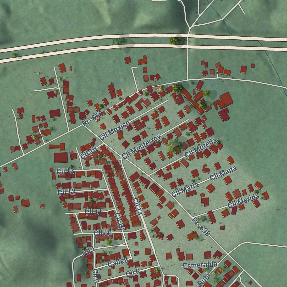 Second close-up of the map of Bajadero, Puerto Rico print showing more streets and buildings