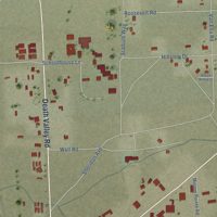 Second close-up of the map of Baker, California print showing more streets and buildings