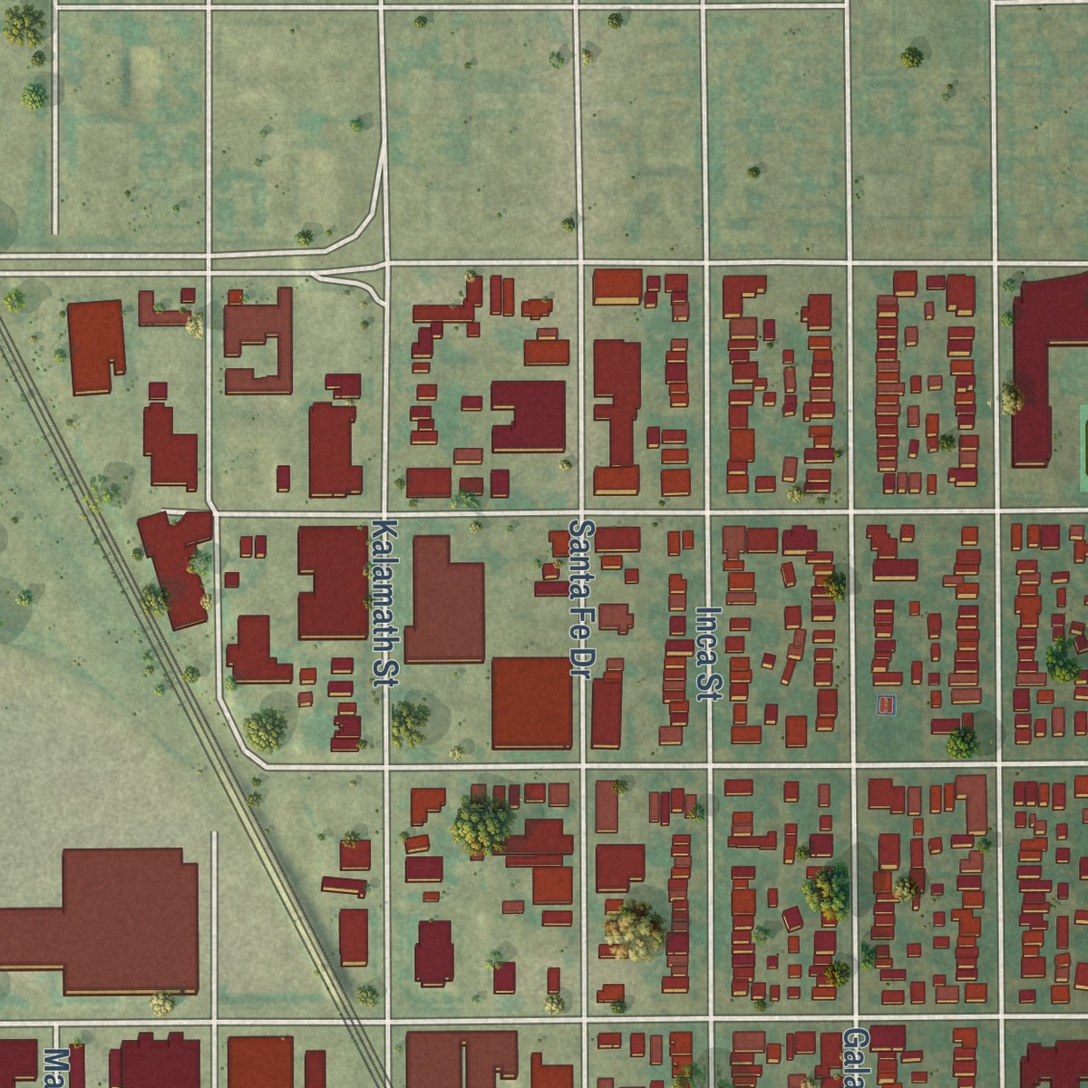 Second close-up of the map of Baker, Colorado print showing more streets and buildings