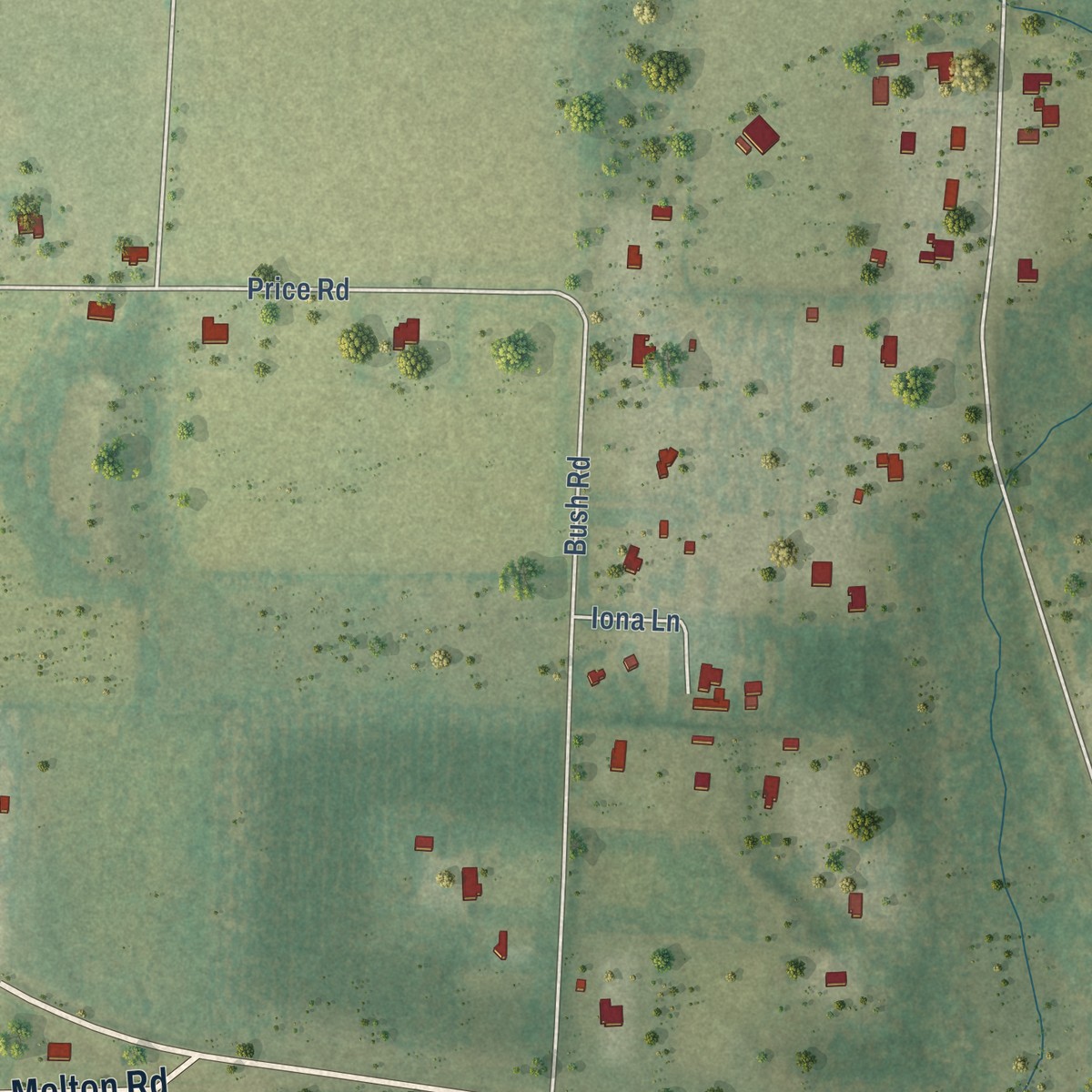 Second close-up of the map of Baker, Florida print showing more streets and buildings