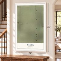 Baker, Missouri map, 24 x 36 inch print in a white frame by a staircase