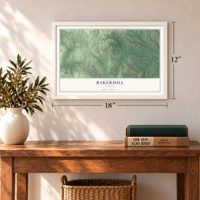 Bakerhill, Alabama map, 12 x 18 inch print in a white frame in an entryway
