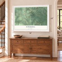 Bakerhill, Alabama map, 24 x 36 inch print in a white frame above a dresser by a staircase