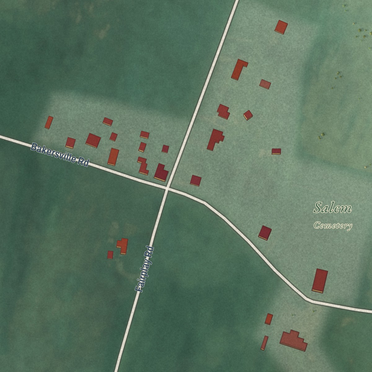 Second close-up of the map of Bakersville, Maryland print showing more streets and buildings