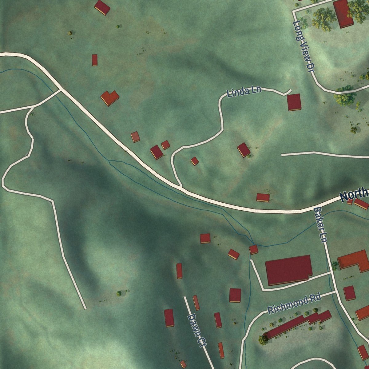 Second close-up of the map of Bakersville, North Carolina print showing more streets and buildings