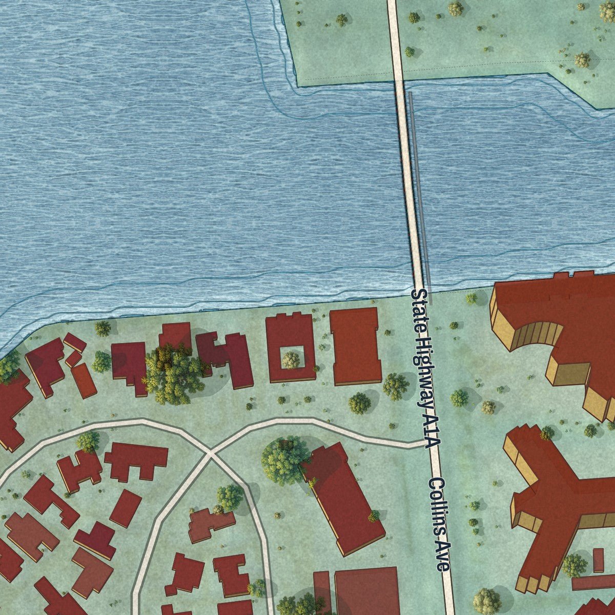 Second close-up of the map of Bal Harbour, Florida print showing more streets and buildings