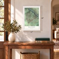 Bala Cynwyd, Pennsylvania map, 12 x 18 inch print in a white frame in an entryway