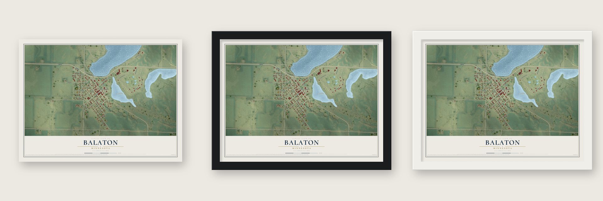 Balaton, Minnesota map unframed, in a black wood frame and in a white wood frame