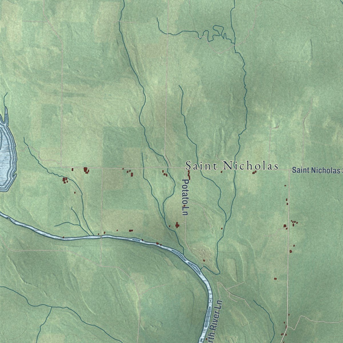 Second close-up of the map of Baldwin, Delta County, Michigan print showing more streets and buildings