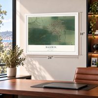Baldwin, Illinois map, 18 x 24 inch print in a white frame in a home office