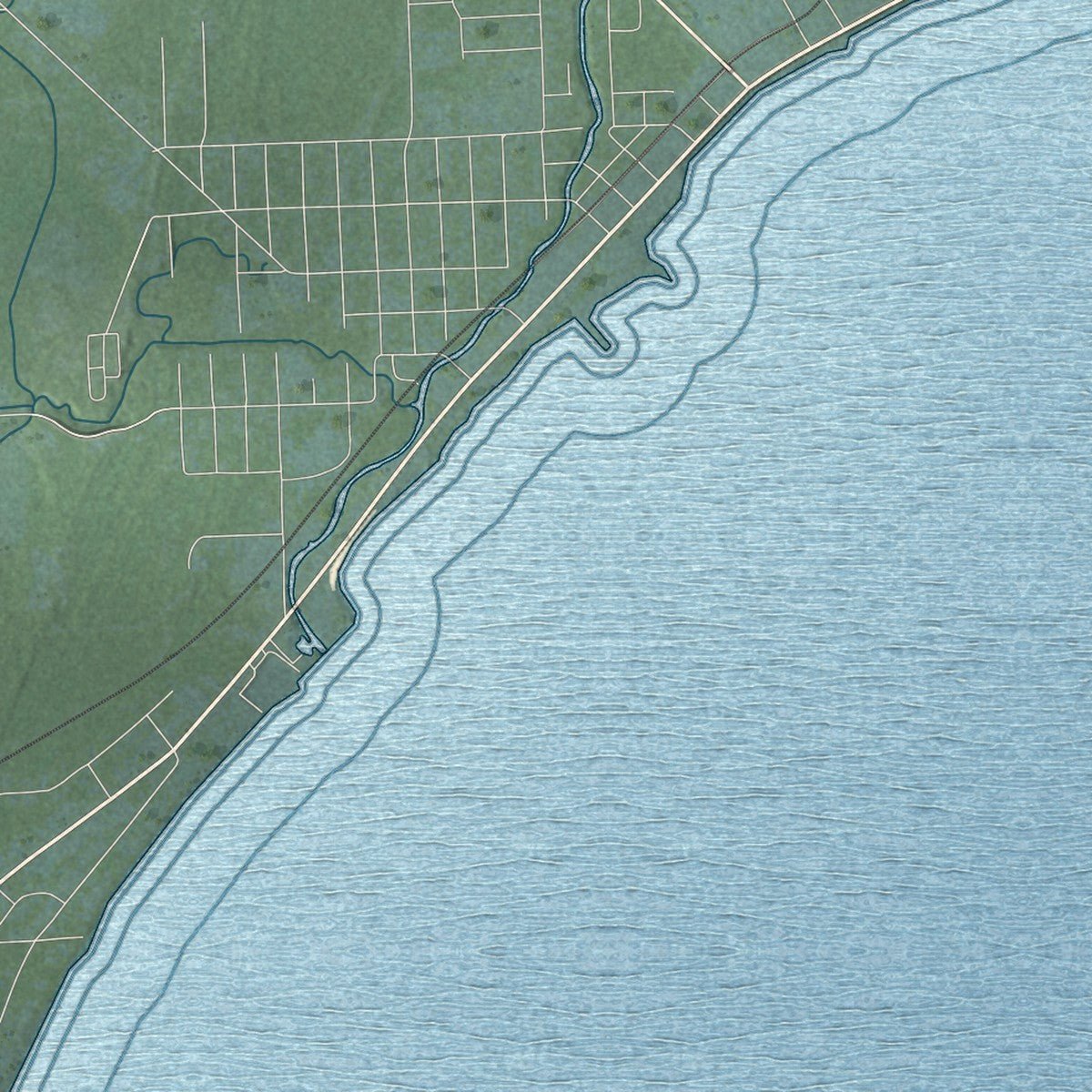 Second close-up of the map of Baldwin, Iosco County, Michigan print showing more streets and buildings