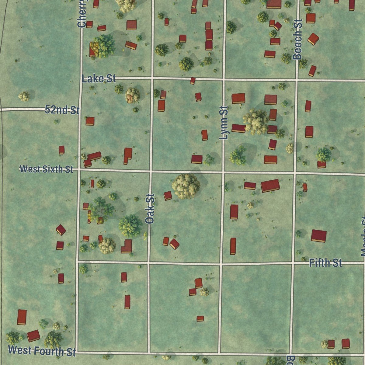 Second close-up of the map of Baldwin, Lake County, Michigan print showing more streets and buildings