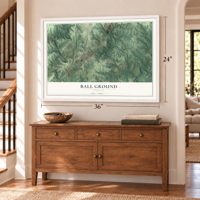 Ball Ground, Georgia map, 24 x 36 inch print in a white frame above a dresser by a staircase
