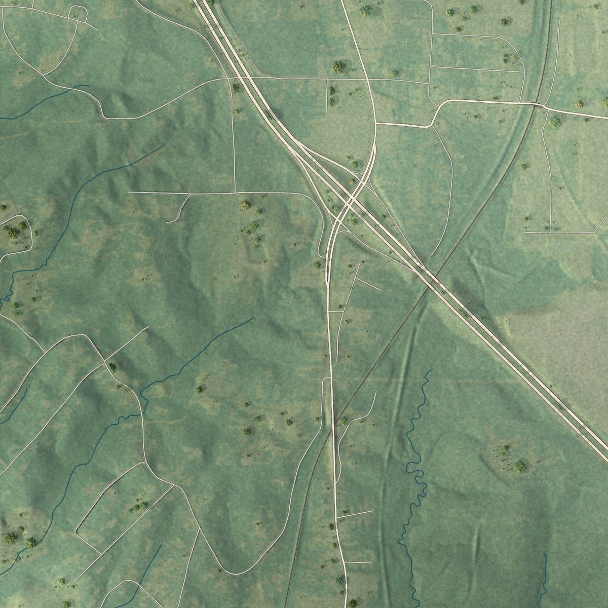 Second close-up of the map of Ball, Louisiana print showing more streets and buildings