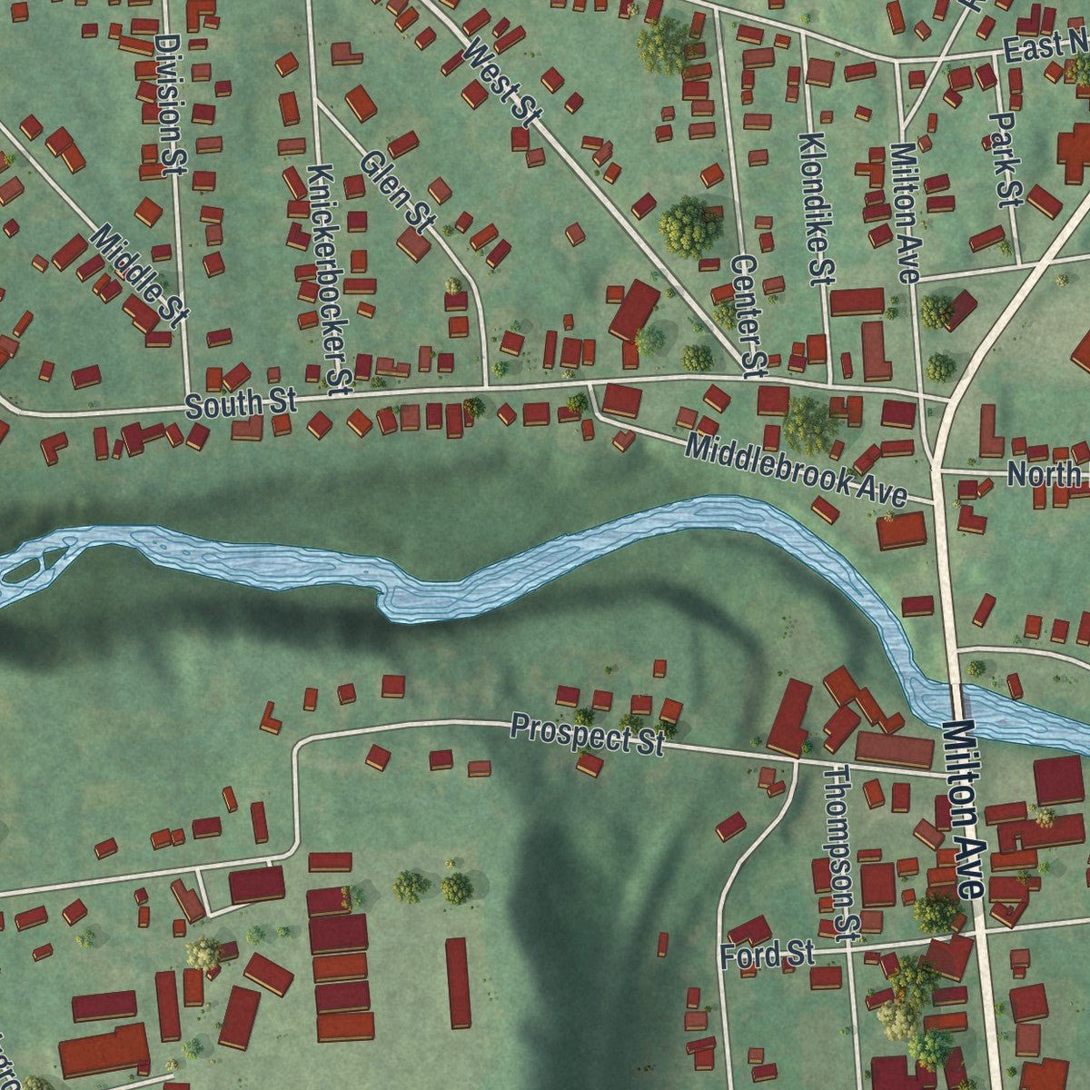 Second close-up of the map of Ballston Spa, New York print showing more streets and buildings