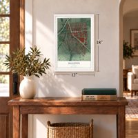 Ballston, Virginia map, 12 x 18 inch print in a white frame in an entryway