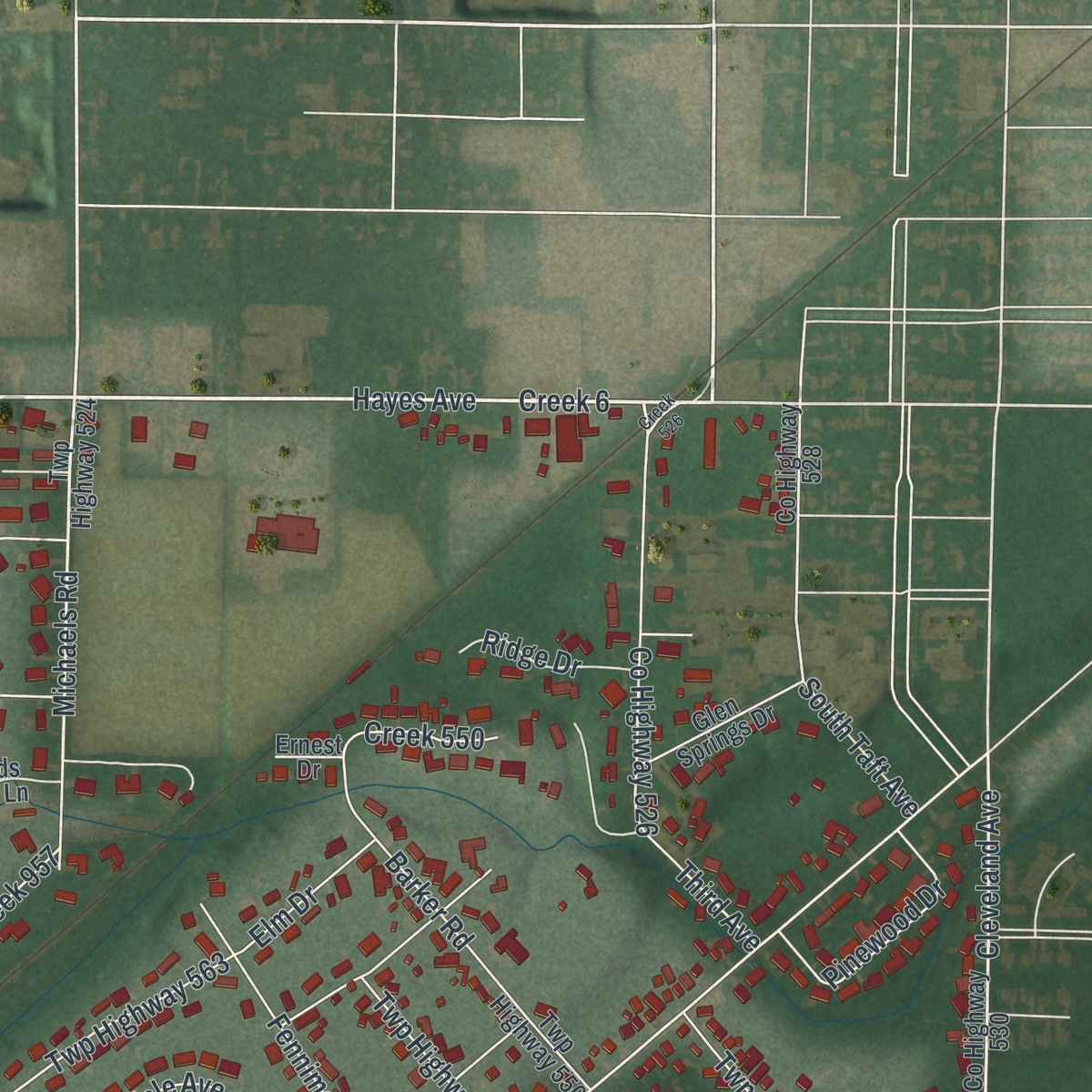 Second close-up of the map of Ballville, Ohio print showing more streets and buildings