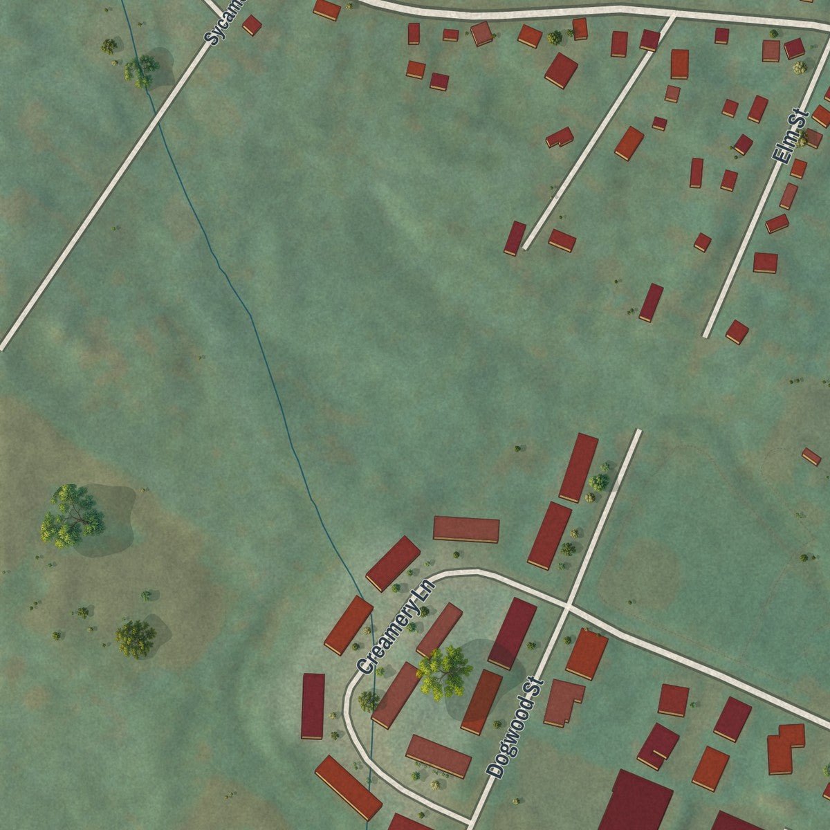 Second close-up of the map of Bally, Pennsylvania print showing more streets and buildings