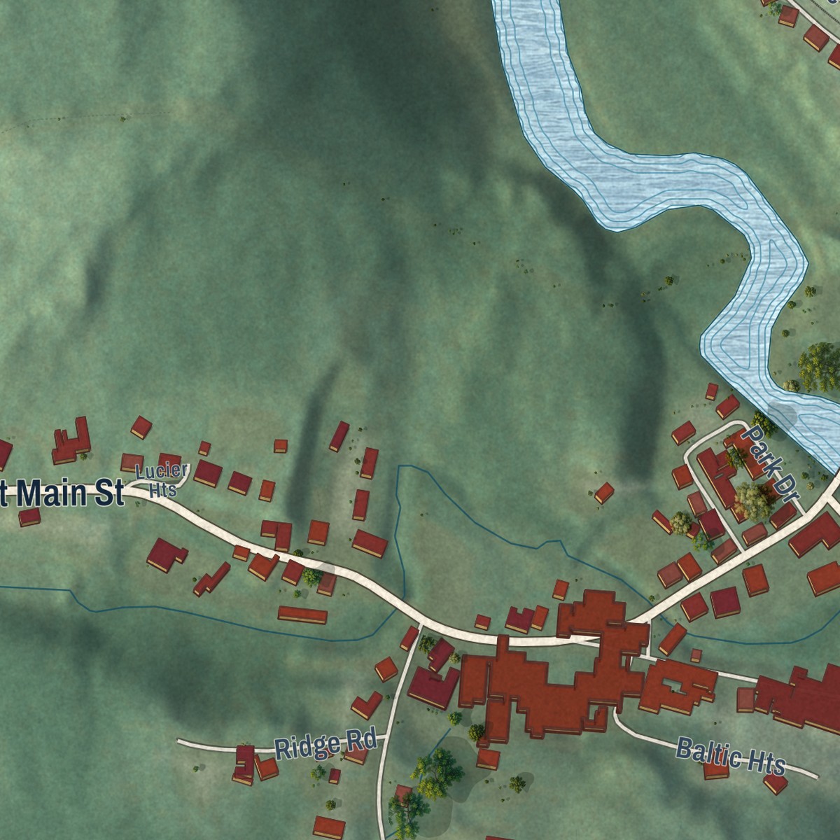 Second close-up of the map of Baltic, Connecticut print showing more streets and buildings